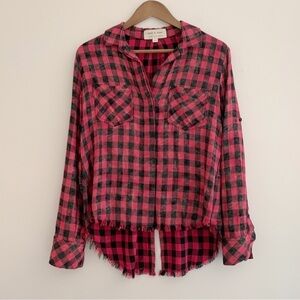 Cloth & Stone Buffalo Plaid Raw Hem Button Front Shirt XS Cabincore